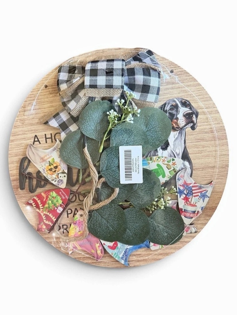Dog Paw Prints Seasonal Wooden Door Sign Interchangeable Holiday Decor NWT
